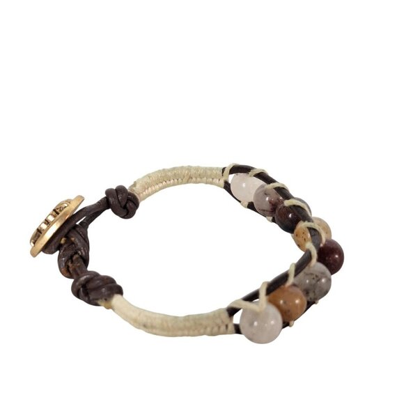 Vintage Boho Chic Glass Bead Leather Bracelet - Picture 5 of 8